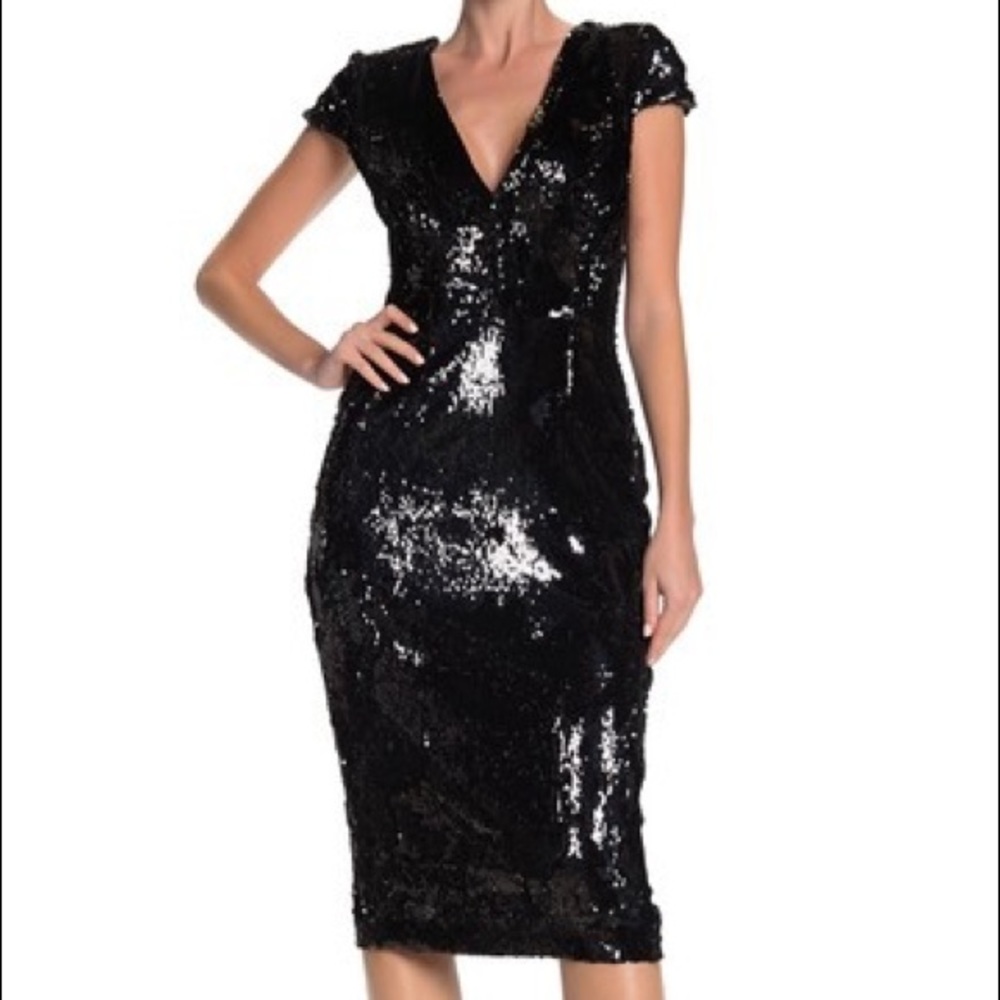 Dress the Population Black Sequin Midi Dress